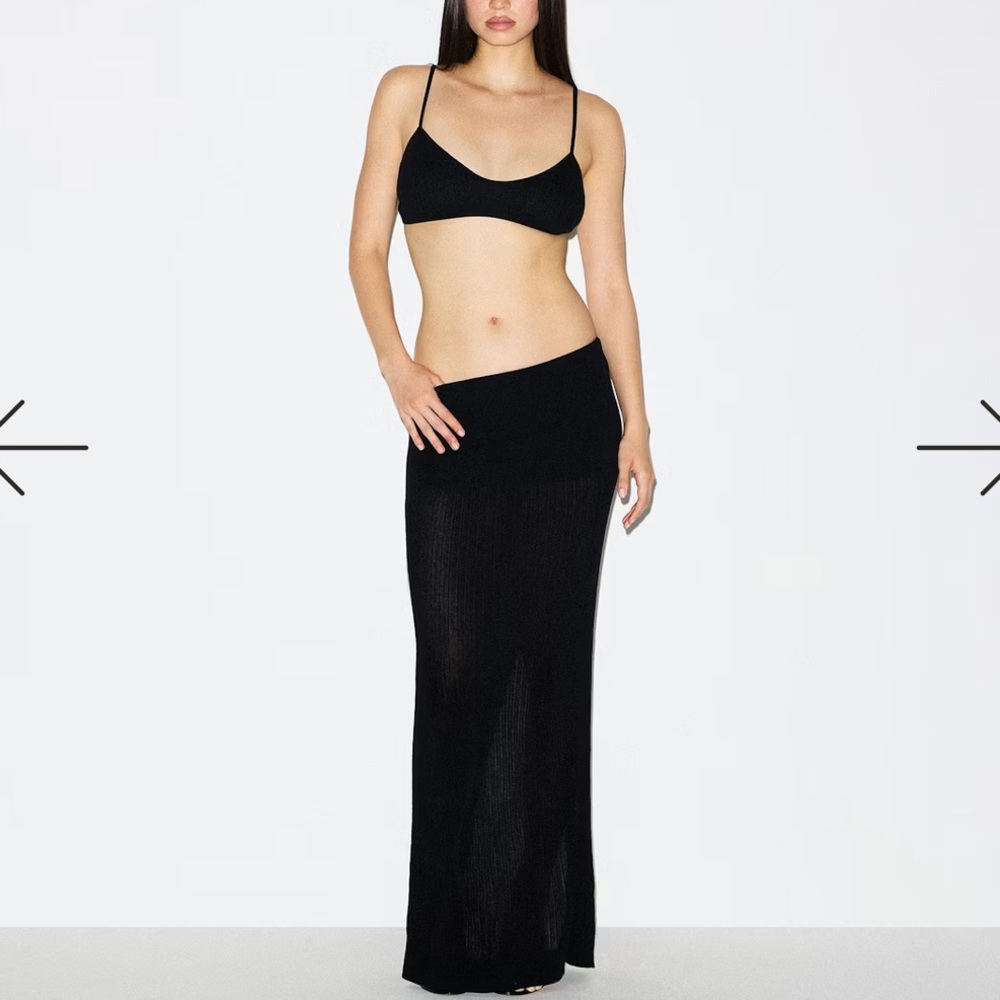 NWT Skims Sheer Foldover Maxi Skirt new black